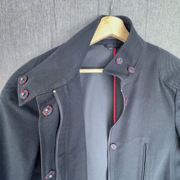 Vintage Y2K Hilfiger Black Stretch Cotton Long Military Midi Coat Size X-Large - Picture 6 of 17